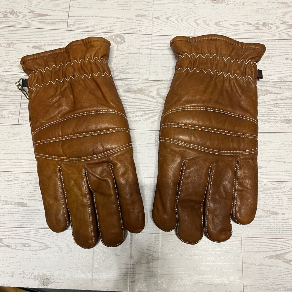 VTG Conroy Mens XL Brown Leather Gloves Fleece Lined Workwear Gorpcore Biker